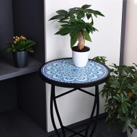 Elevon 14 Inch Round Side Ceramic Tile Top Indoor And Outdoor Accent Table Sun