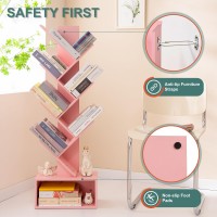 Yoobure Tree Bookshelf 6 Shelf Retro Floor Standing Bookcase Tall Wood Book Storage Rack For Cdsmoviesbooks Utility Book O