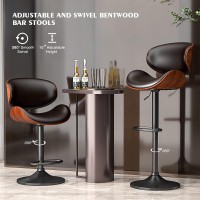 Yafiti Bar Stools Set Of 3 Bentwood Adjustable Height Swivel Bar Stools Pu Leather Upholstered Bar Chair With Back And Footres