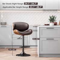 Yafiti Bar Stools Set Of 3 Bentwood Adjustable Height Swivel Bar Stools Pu Leather Upholstered Bar Chair With Back And Footres