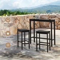 Cozyman Outdoor Bar Table 55 Black Patio Bar Height Counter Table Weather Resistant Waterproof Hdps Slatted Top Console Tab