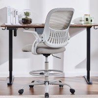 Smug Drafting Chair Tall Office Chair, Tall Standing Desk Chair Counter Height Tall Adjustable Office Chair With Flip-Up Arms, Grey