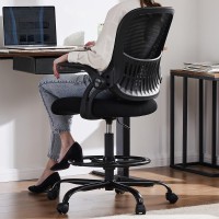 Smug Drafting Chair Tall Office Chair, Tall Standing Desk Chair Counter Height Tall Adjustable Office Chair With Flip-Up Arms, Black