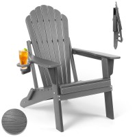 Plawdlik Folding Adirondack Chair Sgs Tested Wooden Textured With Cup Holder Widened Heavy Allweather Hdpe Comfortable Seating