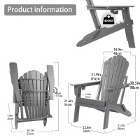 Plawdlik Folding Adirondack Chair Sgs Tested Wooden Textured With Cup Holder Widened Heavy Allweather Hdpe Comfortable Seating