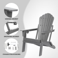 Plawdlik Folding Adirondack Chair Sgs Tested Wooden Textured With Cup Holder Widened Heavy Allweather Hdpe Comfortable Seating