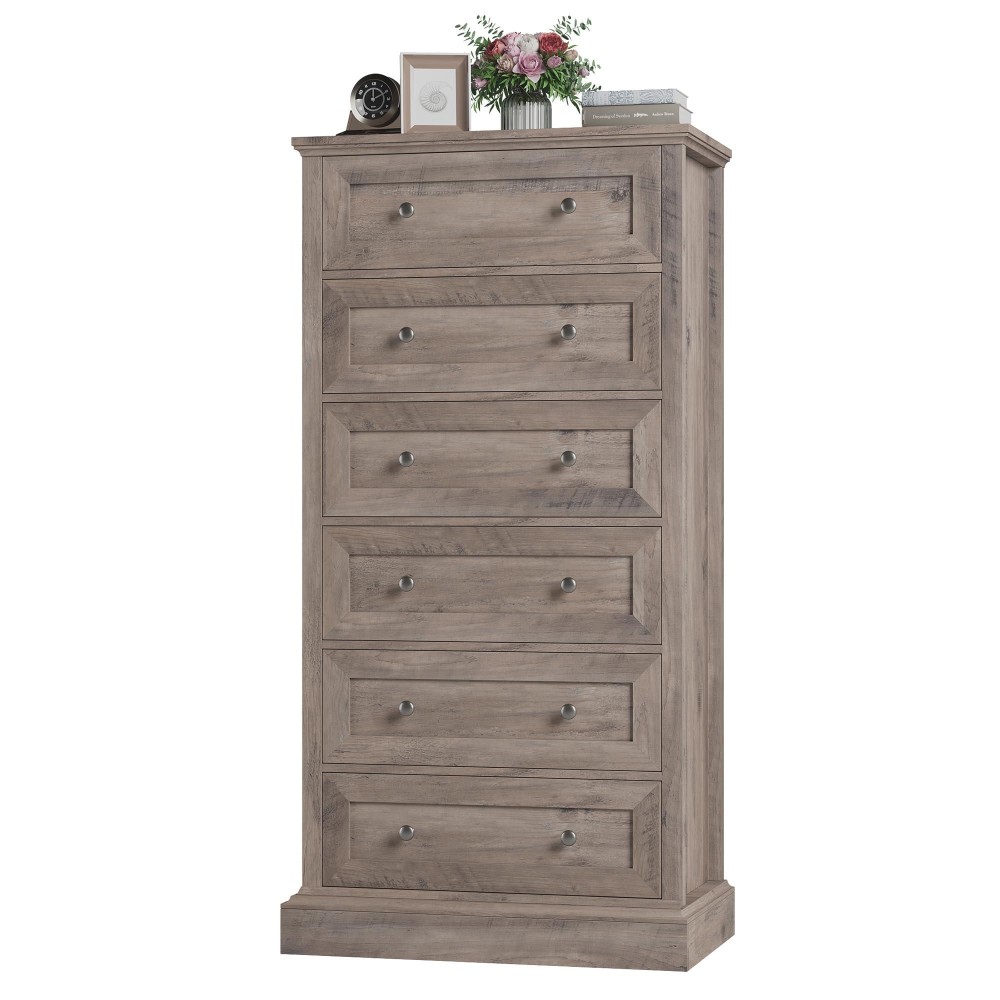 Facbotall 6 Drawer Dresser 56 Tall Dresser With Mental Double Handles Chest Of Drawers For Hallway Living Room Wash Gray