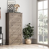 Facbotall 6 Drawer Dresser 56 Tall Dresser With Mental Double Handles Chest Of Drawers For Hallway Living Room Wash Gray