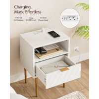Aepoalua Nightstand With Charging Station,Small Bedside Table With Drawer And Shelf,White Night Stand,End Table With Gold Frame,Bedside Furniture,Drawer Dresser For Bedroom,Living Room,Diamond
