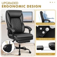 Bestera Office Chair, Big And Tall Office Chair Executive Office Chair With Foot Rest Ergonomic Office Chair Home Office Desk Chairs Reclining High Back Leather Chair With Lumbar Support (Black)