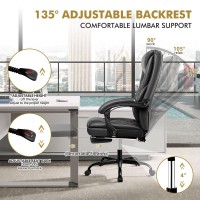 Bestera Office Chair, Big And Tall Office Chair Executive Office Chair With Foot Rest Ergonomic Office Chair Home Office Desk Chairs Reclining High Back Leather Chair With Lumbar Support (Black)