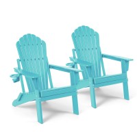 Plawdlik Folding Adirondack Chair Set Of 2 Sgs Tested Wooden Textured With Cup Holder Widened Heavy Allweather Hdpe Comfortable