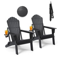 Plawdlik Folding Adirondack Chair Set Of 2 Sgs Tested Wooden Textured With Cup Holder Widened Heavy Allweather Hdpe Comfortable