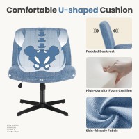 Dumos Cross Legged Office Chair Armless Wide Desk Chair No Wheels Modern Home Office Desk Chair Swivel Adjustable Fabric Vanit