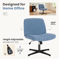 Dumos Cross Legged Office Chair Armless Wide Desk Chair No Wheels Modern Home Office Desk Chair Swivel Adjustable Fabric Vanit