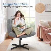 Dumos Cross Legged Office Chair Armless Wide Desk Chair No Wheels Modern Home Office Desk Chair Swivel Adjustable Fabric Vanit