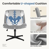 Dumos Cross Legged Office Chair Armless Wide Desk Chair No Wheels Modern Home Office Desk Chair Swivel Adjustable Fabric Vanit