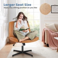 Cross Legged Office Chair, Armless Wide Desk Chair No Wheels, Modern Home Office Desk Chair Swivel Adjustable Leather Vanity Chair