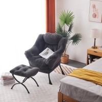 Welnow Lazy Chair With Ottoman Modern Lounge Accent Chair With Armrests And A Side Pocket Leisure Upholstered Sofa Chair Set