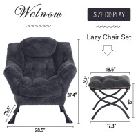 Welnow Lazy Chair With Ottoman Modern Lounge Accent Chair With Armrests And A Side Pocket Leisure Upholstered Sofa Chair Set