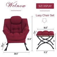 Welnow Lazy Chair With Ottoman Modern Lounge Accent Chair With Armrests And A Side Pocket Leisure Upholstered Sofa Chair Set