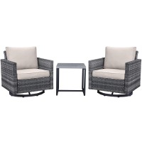 Belord Outdoor Bistro Set 3 Piece Wicker Swivel Rocker Patio Chairs, Oversize Outdoor Rattan Seating Set, Patio Swivel Glider Chairs Wicker Furniture with Metal Side Table for Outside Porch Backyard