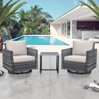 Belord Outdoor Bistro Set 3 Piece Wicker Swivel Rocker Patio Chairs, Oversize Outdoor Rattan Seating Set, Patio Swivel Glider Chairs Wicker Furniture with Metal Side Table for Outside Porch Backyard