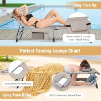 Gymax Lounge Chair For Outside, 400 Lbs Tanning Chair With Face/Arm Hole, Adjustable Backrest & Hand Shoulder Strap, Sunbath Beach Chaise Lounge For Outdoor, Backyard, Poolside (1, Sand)