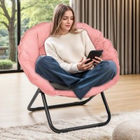 Folding Faux Fur Saucer Chair Portable Folding Soft Moon Chair For Bedroom Dorm Rooms Apartments Lounging Garden And Courtya