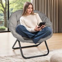 Folding Faux Fur Saucer Chair Portable Folding Soft Moon Chair For Bedroom Dorm Rooms Apartments Lounging Garden And Courtya