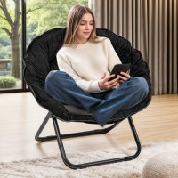 Folding Faux Fur Saucer Chair Portable Folding Soft Moon Chair For Bedroom Dorm Rooms Apartments Lounging Garden And Courtya