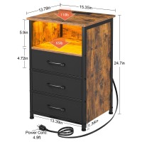 Loakekel Night Stand Set 2 Led Nightstand With Charging Station End Tables With 3 Fabric Drawers Bedside Table With Usb Type