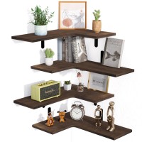 Upsimples Corner Floating Shelves Set Of 4 Wood Corner Shelf For Wall Decor Storage Rustic Wall Mounted Storage Shelves For Li