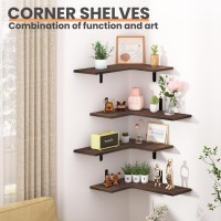 Upsimples Corner Floating Shelves Set Of 4 Wood Corner Shelf For Wall Decor Storage Rustic Wall Mounted Storage Shelves For Li