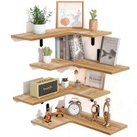 Upsimples Corner Floating Shelves Set Of 4 Wood Corner Shelf For Wall Decor Storage Rustic Wall Mounted Storage Shelves For Li