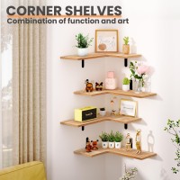 Upsimples Corner Floating Shelves Set Of 4 Wood Corner Shelf For Wall Decor Storage Rustic Wall Mounted Storage Shelves For Li