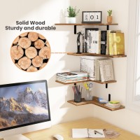 Upsimples Corner Floating Shelves Set Of 4 Wood Corner Shelf For Wall Decor Storage Rustic Wall Mounted Storage Shelves For Li