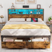 Alohappy Full Size Bed Frame With Storage Headboard And Drawers Metal Platform Bed Frame Rgb Led Lights And With Charging Stati