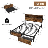 Alohappy Full Size Bed Frame With Storage Headboard And Drawers Metal Platform Bed Frame Rgb Led Lights And With Charging Stati