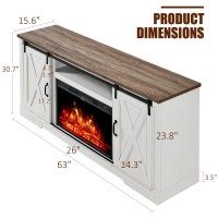 Amerlife Fireplace Tv Stand With Sliding Barn Door For Tvs Up To 73 Farmhouse 63 Fireplace Entertainment Center With Storag