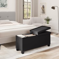 Storage Ottoman Bench With Storage Bins, 43-In Storage Bench For Bedroom End Of Bed, Ottoman Foot Rest, Black Ottoman With Storage For Living Room, Bench With Storage Max 660Lbs, Faux Leather Ottoman