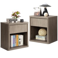 Sicotas Night Stand Set Of 2 Nightstands With Drawer Storage Bed Side Table End Table Large Modern Wood Wide Bedside Stand Mid C