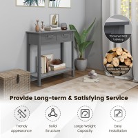Goflame Console Table With Storage, Wooden Small Entryway Table With 2 Drawers, Open Storage Shelf, Rubber Wood Legs, Modern Entry Table, Narrow Sofa Table For Living Room, Hallway, Entrance (Grey)