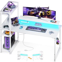 Odk Reversible Gaming Desk With Power Outlets And Led Lights 48 Inch Computer Desk With Storage Shelves And Monitor Stand Mode