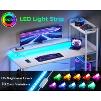 Odk Reversible Gaming Desk With Power Outlets And Led Lights 48 Inch Computer Desk With Storage Shelves And Monitor Stand Mode