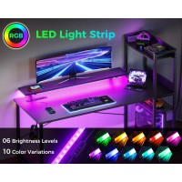 Odk Reversible Gaming Desk With Power Outlets And Led Lights 48 Inch Computer Desk With Storage Shelves And Monitor Stand Mode