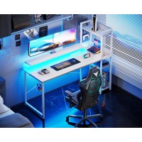 Odk Reversible 55 Inch Gaming Desk With Usb Charging Port And Led Lights Computer Desk With Storage Shelves And Monitor Stand