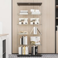 Beauty4U Glass Display Cabinet With 5 Shelves Double Door, Curio Cabinets For Living Room, Bedroom, Office, Black Floor Standing Glass Bookshelf, Quick Installation