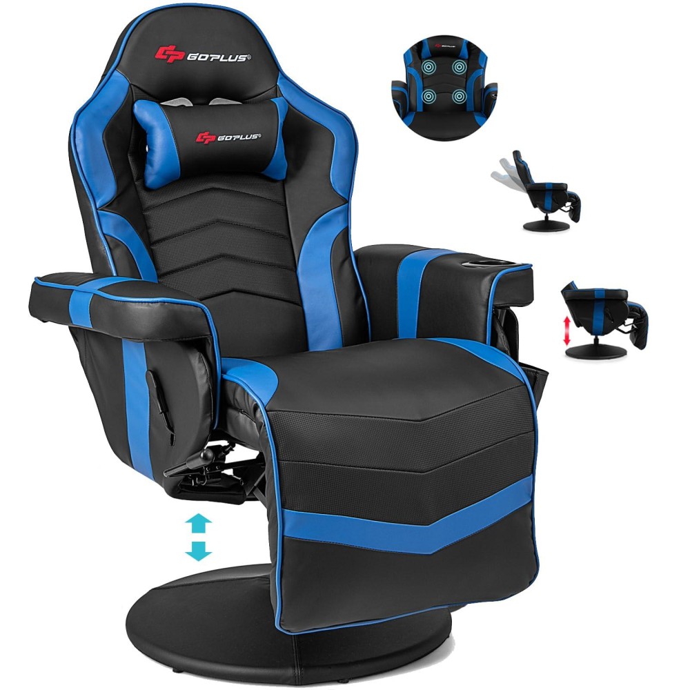 Powerstone Gaming Recliner, Adjustable Massage Gaming Chair With Cup Holder Footrest Ergonomic Single Sofa Living Room Home Theater Seating With Side Pouch (Black)