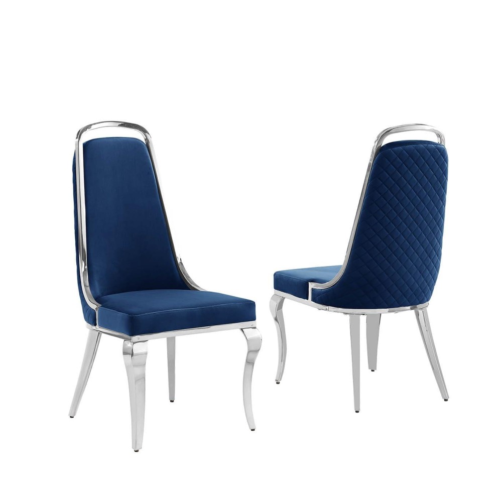 Best Quality Furniture Sc310-317 Dining Chairs, Navy Blue/Silver